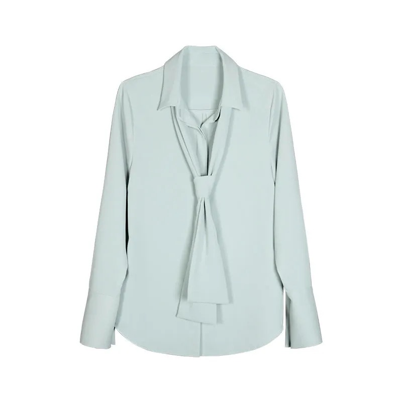 Áo Sơ Mi Dài Tay Thiết Kế Mới Cổ Thắt Nơ Tháo Rời Được Phong Cách Retro Dành Cho Nữ