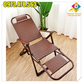 GHẾ THƯ GIÃN GẬP NGẢ 180ĐỘ CÓ GÁC CHÂN, chất liệu mây P.E thoáng mát B029