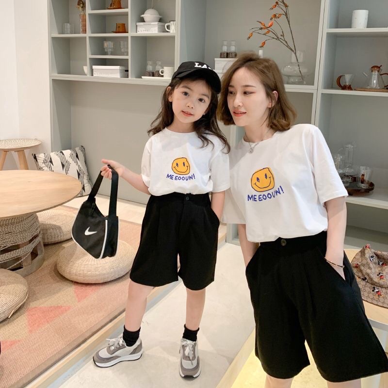 Áo đôi mẹ và bé (bé gái và bé trai) áo phông trắng hoạ tiết cute