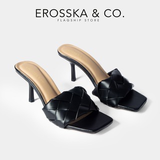 Dép cao gót Erosska thời trang mũi vuông quai đan kiểu dáng thanh lịch cao 7cm màu đen _ BM002