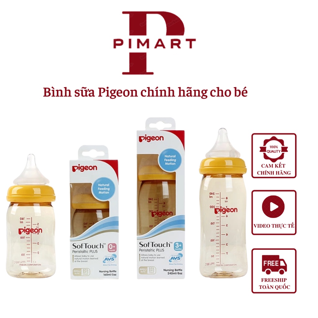 Bình Sữa Pigeon Cổ Rộng Cao Cấp 160ml/240ml cho bé