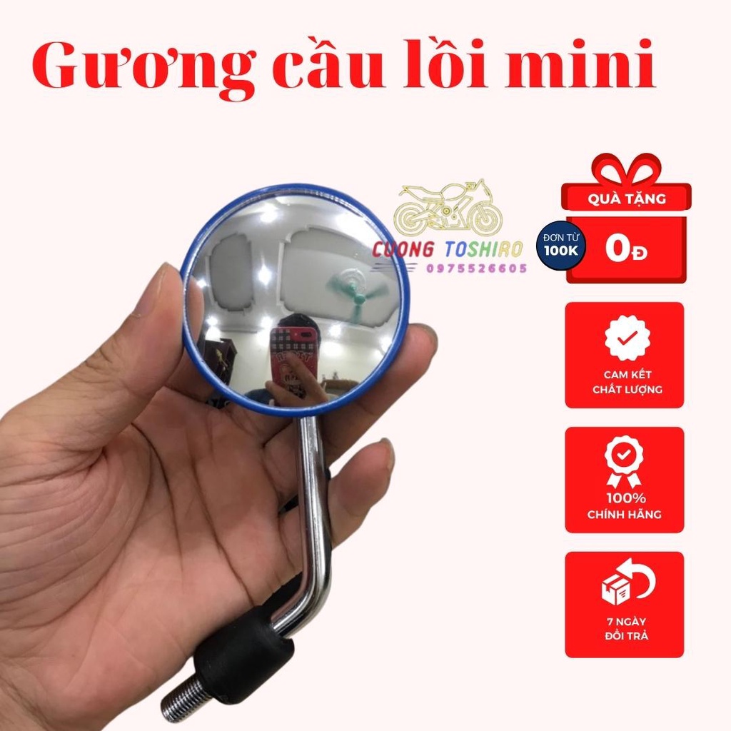 Gương chiếu hậu cầu lồi mini  gắn xe máy lắp cho mọi dòng xe chân 10mm màu xanh đen trắng đỏ trang trí xe