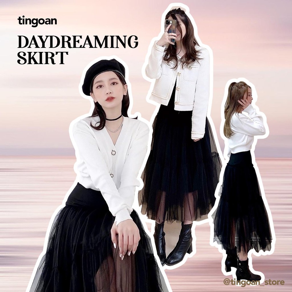 Chân váy dài 3 tầng phối lưới đen tingoan DAYDREAMING SWEETIE SKIRT/BL | BigBuy360 - bigbuy360.vn