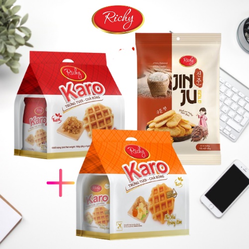 Combo Bánh Richy Karo Hai Vị Và Bánh Gạo JinJu Bò Nướng Tiêu