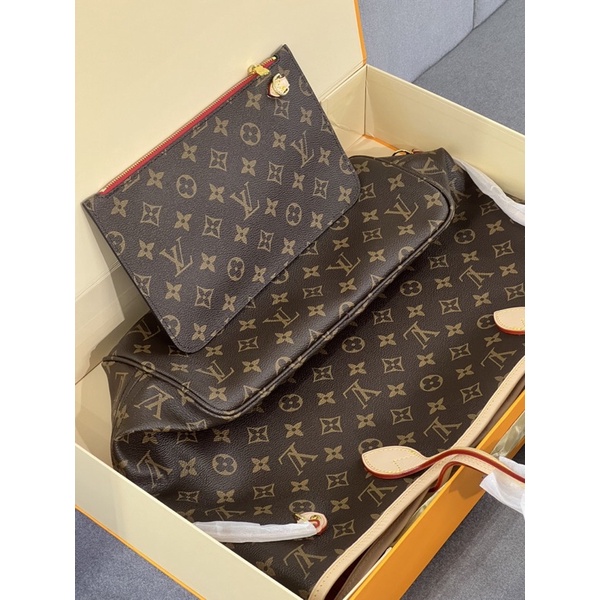 Set túi tote kèm ví LV Neverfull MM Da Bò Vừa A4 Full Box đi học công sở