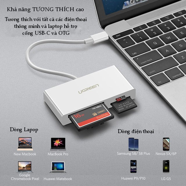 Bộ chuyển đổi USB-C sang đầu đọc thẻ nhớ 4 cổng Micro SD/TF/CF/MS UGREEN CM102 40444