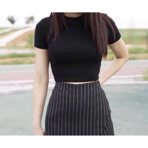 Áo croptop nữ chất cotton thoáng mát thấm hút mồ hôi áo thun croptop tay cộc 2 màu đen trắng thời trang Banamo 313