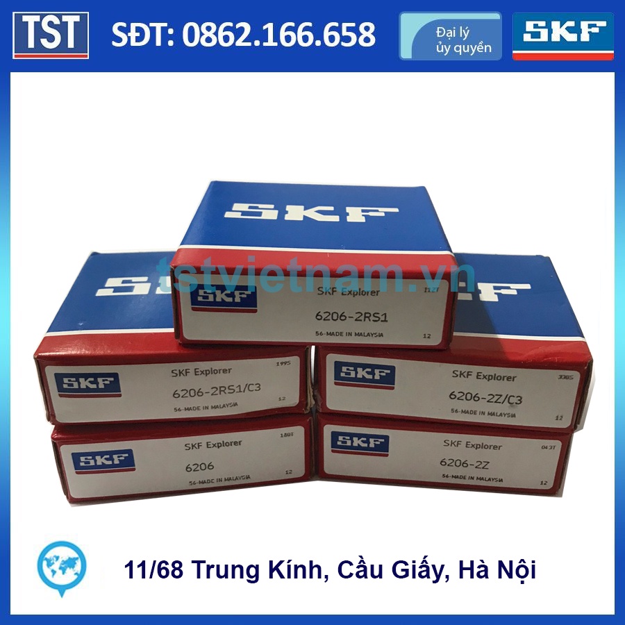 VÒNG BI BẠC ĐẠN SKF CHÍNH HÃNG 6206, 6206-2Z, 6206-2Z/C3, 6206-2RS1, 6206-2RS1/C3