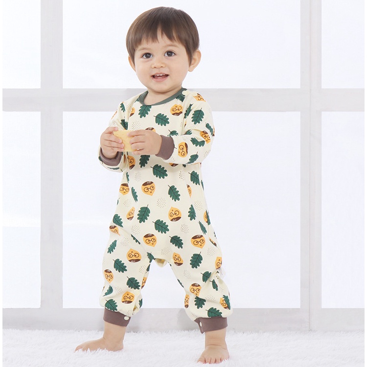 Bộ áo liền quần tay dài cổ tròn bằng Cotton in họa tiết One Piece hoạt hình thời trang cho bé sơ sinh