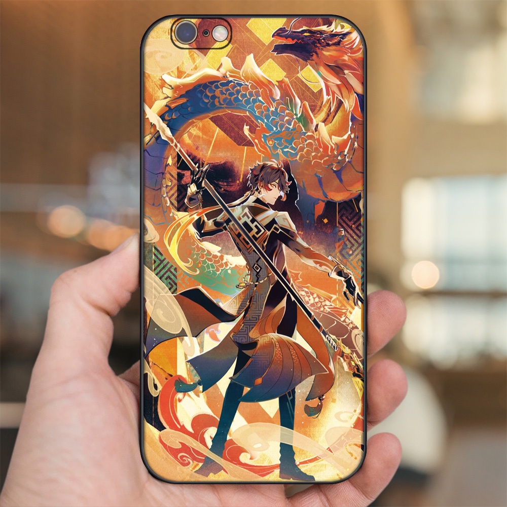 Ốp lưng iPhone 6, 6s dẻo đen cạnh vuông in hình Zhongli Genshin Impact