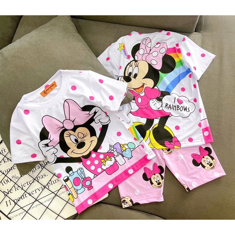 Bộ Ngố Thun Lạnh In 3D 💕LINA KIDS 💕 in 2 mặt trước sau hottrend siêu xinh đẹp cho bé gái size từ 8-19kg