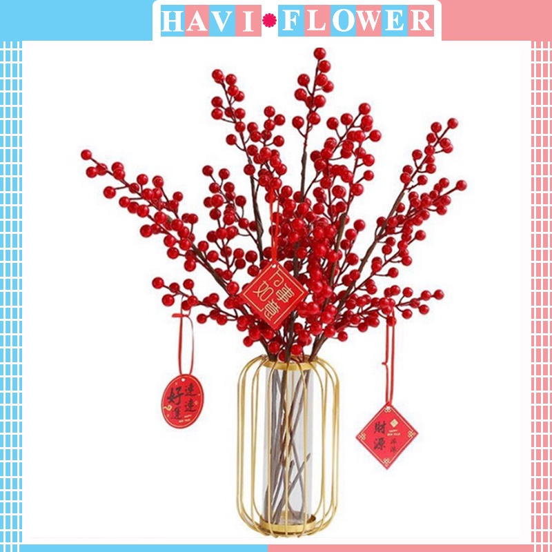 Hoa Giả - Combo 5 cành Cành Đào Đông giả Havi 80 cm 12 nhánh loại 1 trang trí nhà cửa tinh tế, sang trọng