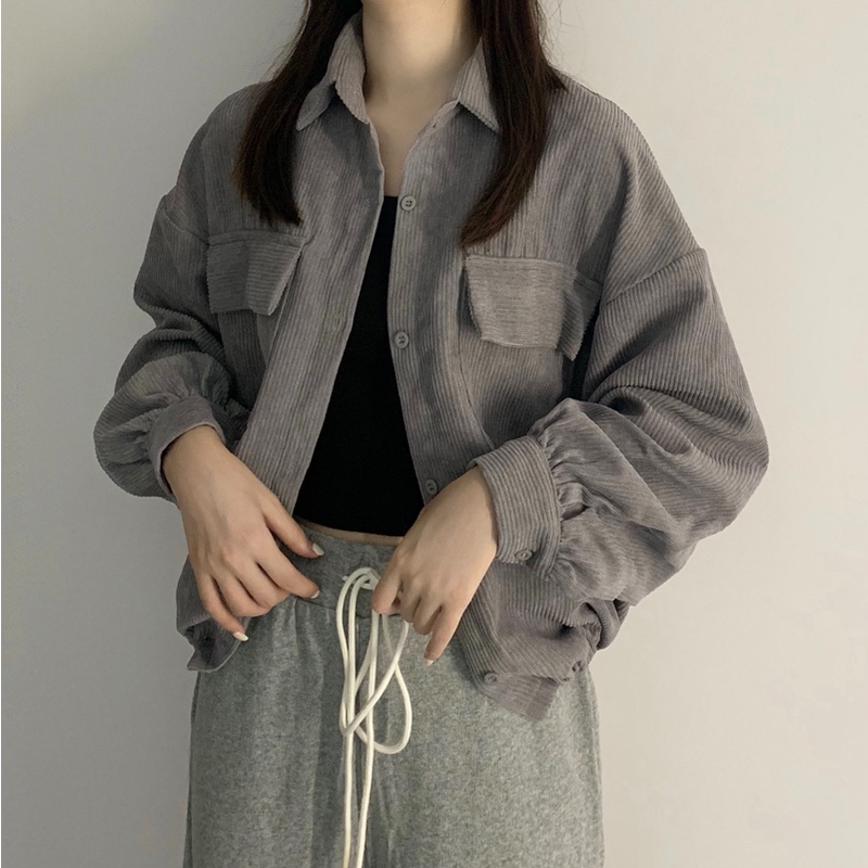 ZHELIHANGFEI Áo Khoác Tay Dài Cổ Bẻ Dáng Rộng Lưng Cao Kiểu Retro Cá Tính