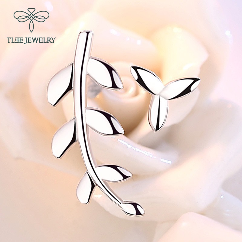 Khuyên tai bạc nữ TLEE lá lệch basic cá tính TleeJewelry B0191