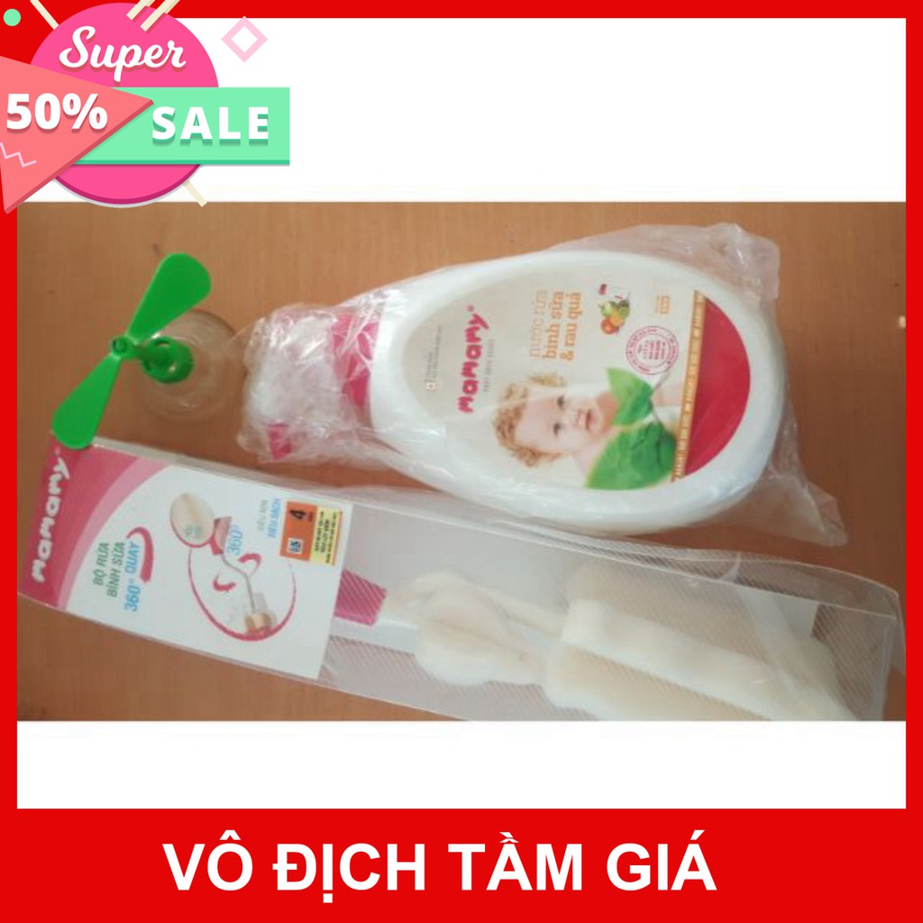 Combo nước rửa bình sữa và cây cọ Mamamy cực sạch an toàn tiết kiệm cho mẹ