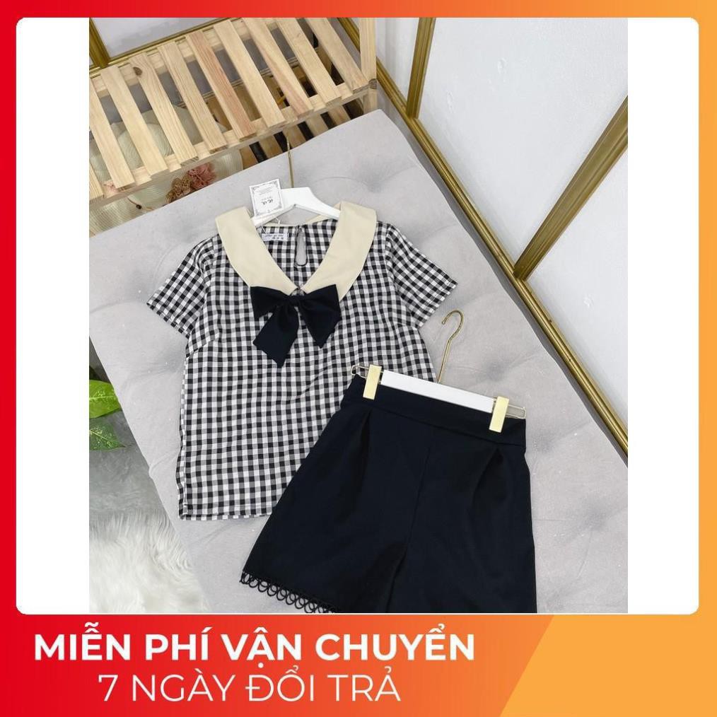 Set Nơ Kẻ Caro Cổ Thuyền Mix Quần Ren | BigBuy360 - bigbuy360.vn