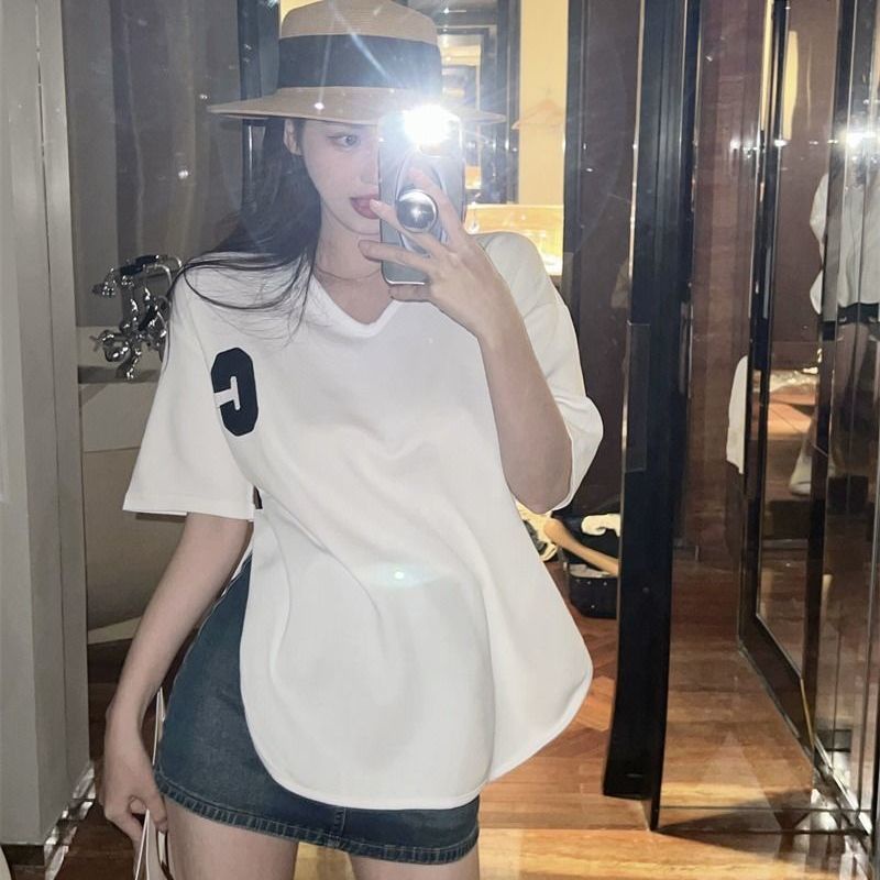 Áo Thun Tay Ngắn Dáng Rộng Thêu Họa Tiết Thời Trang Mùa Hè Hàn Quốc 2022 Mới Cho Nữ