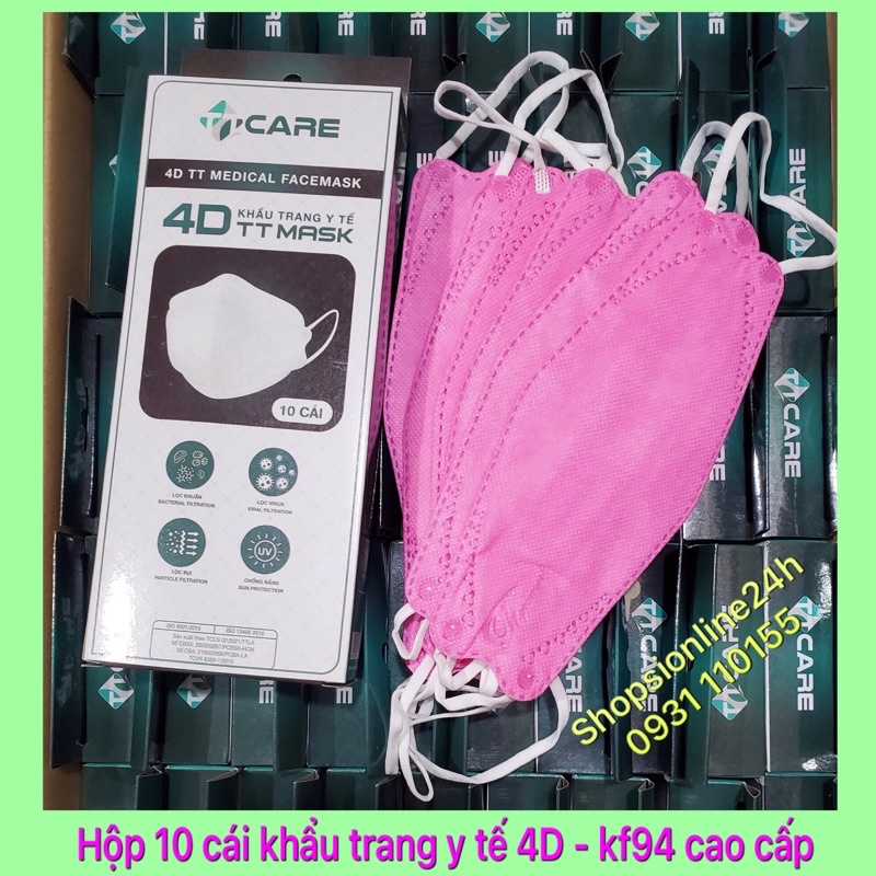 ✅ Hộp 10 cái khẩu trang y tế kf94 - 4D TTCare cao cấp màu Hồng