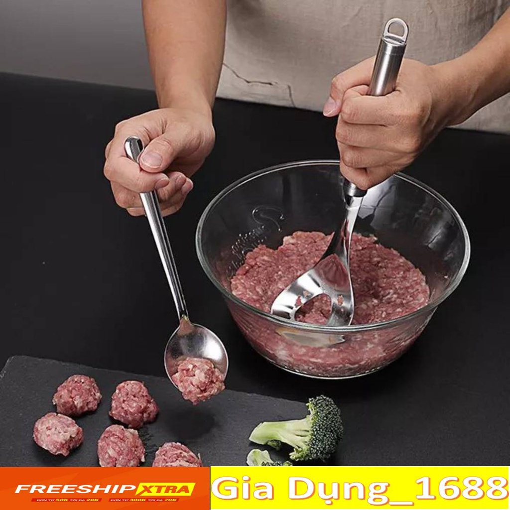 Dụng cụ làm thịt viên💚CAM KẾT CHUẨN💚 cá viên, mọc viên chống dính bằng inox 304 - Muỗng viên thịt thông minh tiện ích