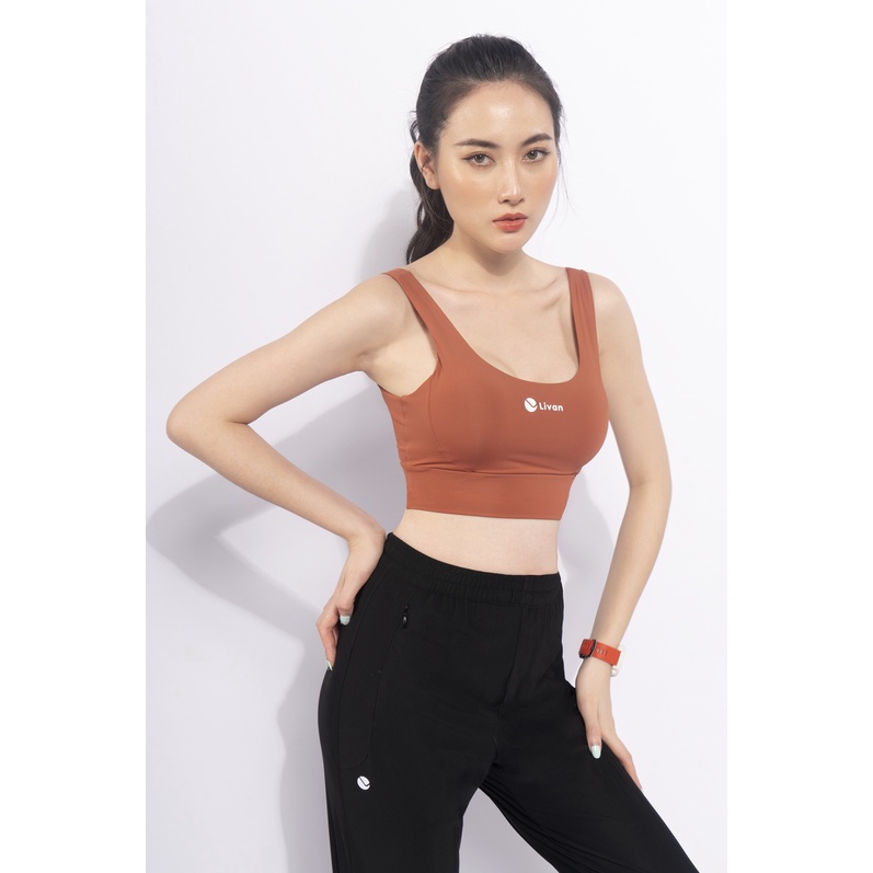 Áo Bra Pixie Thể Thao Livan Sport Tặng Kèm Mút Ngực Màu Cam Đất