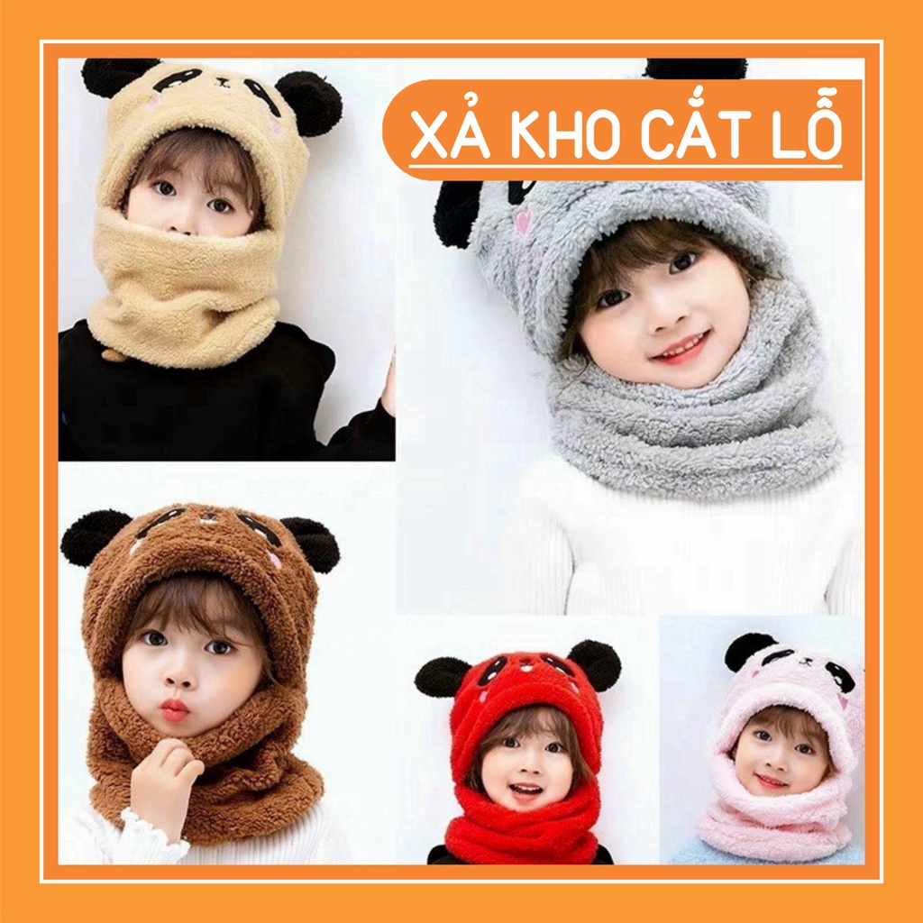 Mũ lông cừu kèm khăn hình thú mềm mịn siêu ấm cho bé