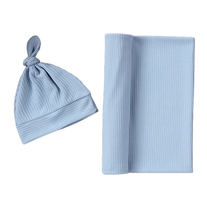 Set 2 Món Gồm Khăn Quấn + Mũ Bằng Cotton + Băng Cài Đầu Làm Phụ Kiện Chụp Ảnh Cho Bé Sơ Sinh