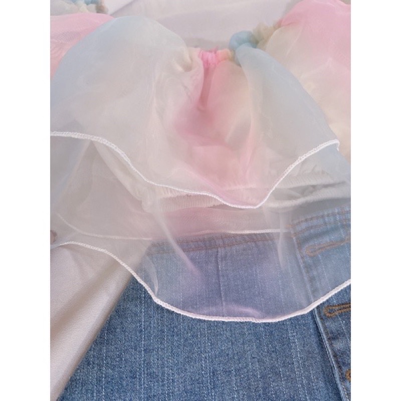 Áo bảy màu đi biển bẹt vai dáng ngắn