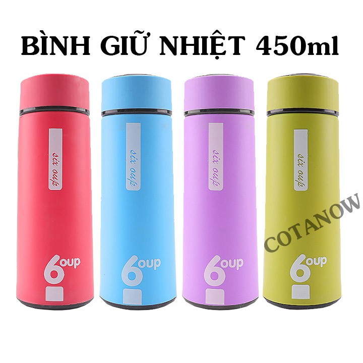 Bình Nước Giữ Nhiệt 6oup Lõi Thủy Tinh Vỏ Nhựa 450ml COTANOW