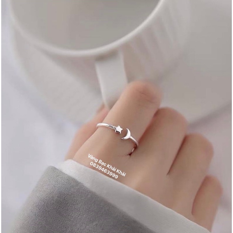 Nhẫn nữ bạc ta trăng sao sáng bóng free size - Vàng bạc Khải Khải