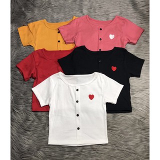 Áo Thun Croptop Cài Cúc Thêu Trái Tim Dễ Thương EVA AO 30295