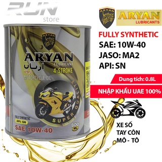 Nhớt tổng hợp aryan 10w40 800ml sn jaso ma2 - dùng cho xe mô tô, xe số - aryan fully synthetic sae 10w40 jaso ma2 api sn