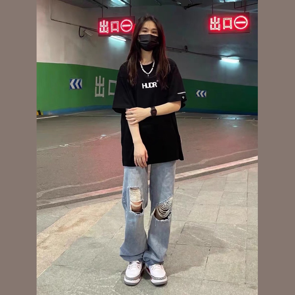 Áo thun phông logo tay Full size KL Unisex tay lỡ form rộng HEIBAIBAIFENBAI Unisex