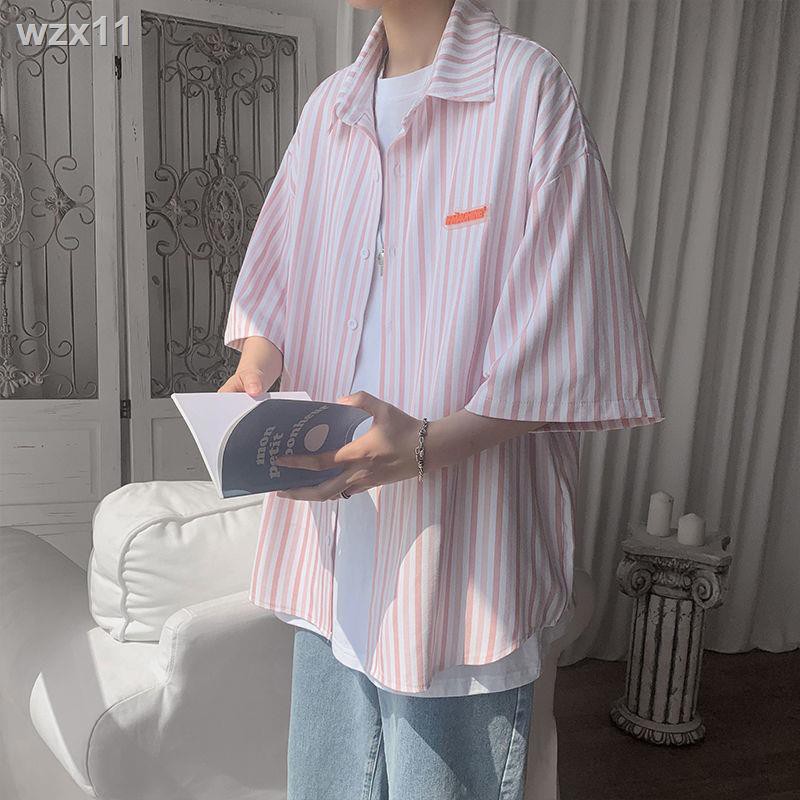 áo sơ mi sọc nam tay ngắn phiên bản Hàn Quốc của xu hướng hoang dã trong mùa hè phong cách Hong Kong khoác cặp đ
