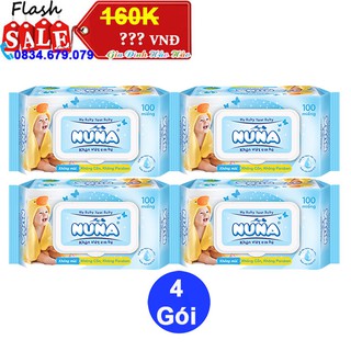 COMBO 4 GÓI KHĂN ƯỚT EM BÉ NUNA KHÔNG MÙI - GÓI NẮP NHỰA 100 MIẾNG