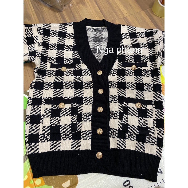 Áo cardigan kẻ caro dày