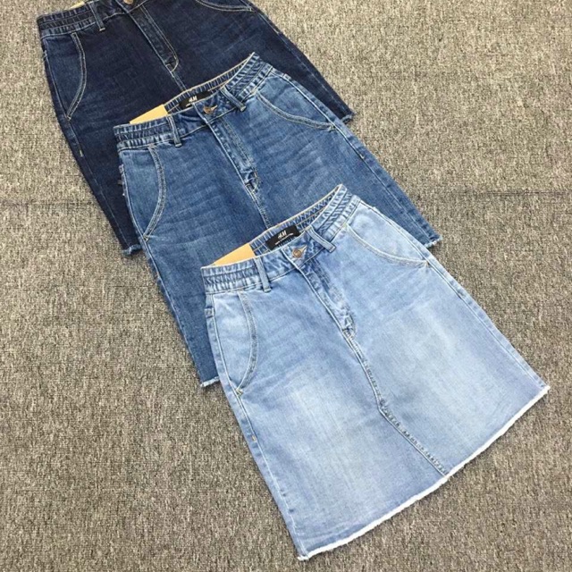 CHÂN VÁY NỮ JEANS LƯNG THUN TÚI XÉO BA MÀU
