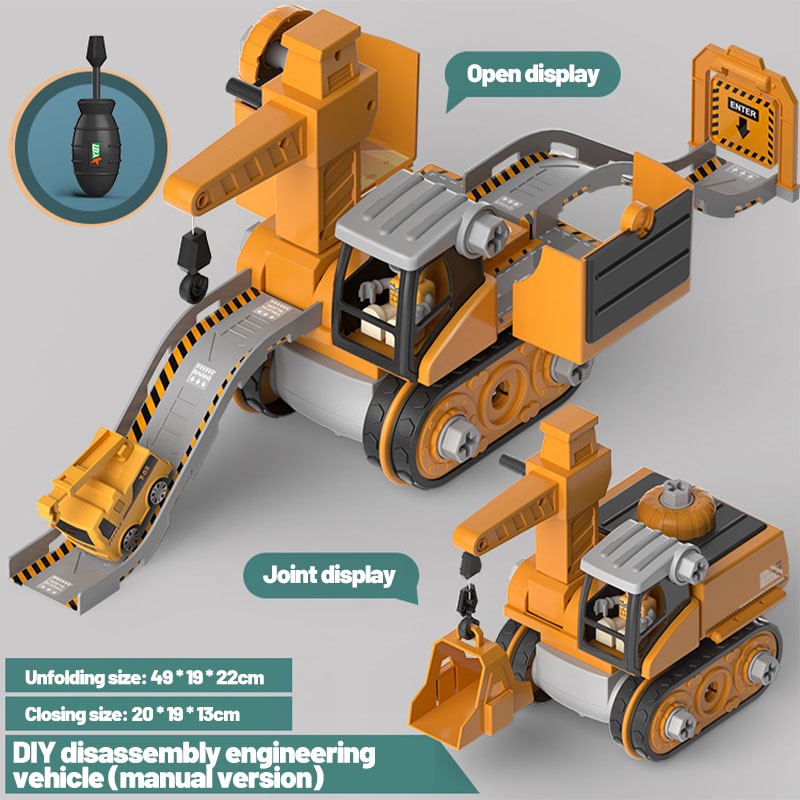 Đồ chơi xe xúc cần cẩu SEA SUN TOYS biến hình DIY 4 trong 1 với đường trượt xe vui nhộn