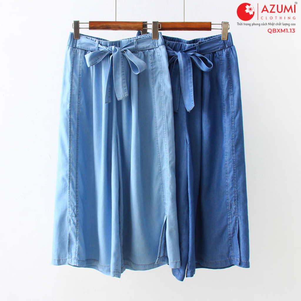 Quần jean ống rộng Azumikichi phong cách Nhật Bản form rộng xanh đậm-nhạt