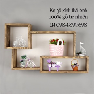 Kệ gỗ treo tường trang trí 3HCN lồng nhau (mộc)
