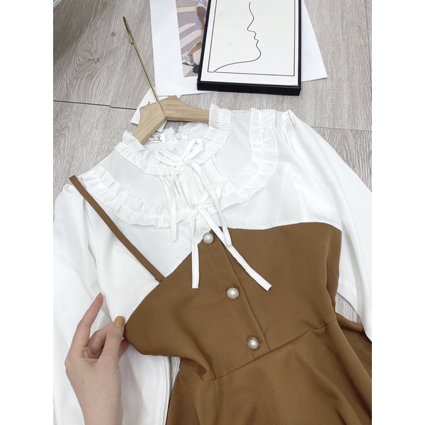 [ 𝐅𝐑𝐄𝐄 𝐒𝐇𝐈𝐏 ]  VÁY SƠ MI PHỐI TUYẾT MƯA BÈO CỔ