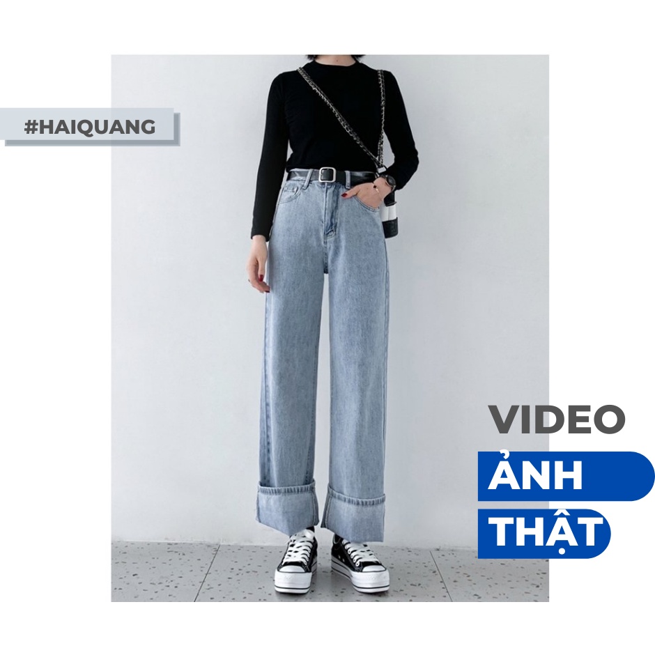 Quần jean nữ ống rộng xanh nhạt haiquang HQMSC3