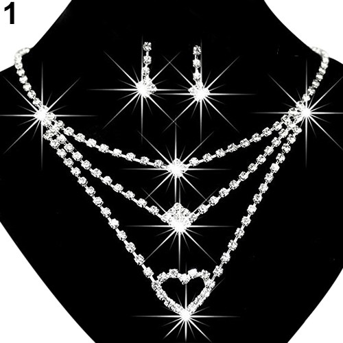 (Hàng Mới Về) Bộ vòng cổ + Bông Tai Nhiều Lớp Hình Trái Tim Đính Đá Thời Trang Cho Nữ