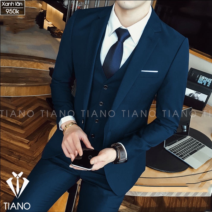 Bộ Vest nam thời trang Hàn Quốc Màu XANH LÂN - Trẻ trung, năng động. Vải cao cấp, 2 lớp - TIANO STORE