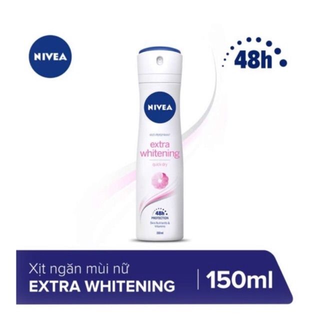 Xịt khử mùi Nivea Extra Whitening chai 150ml