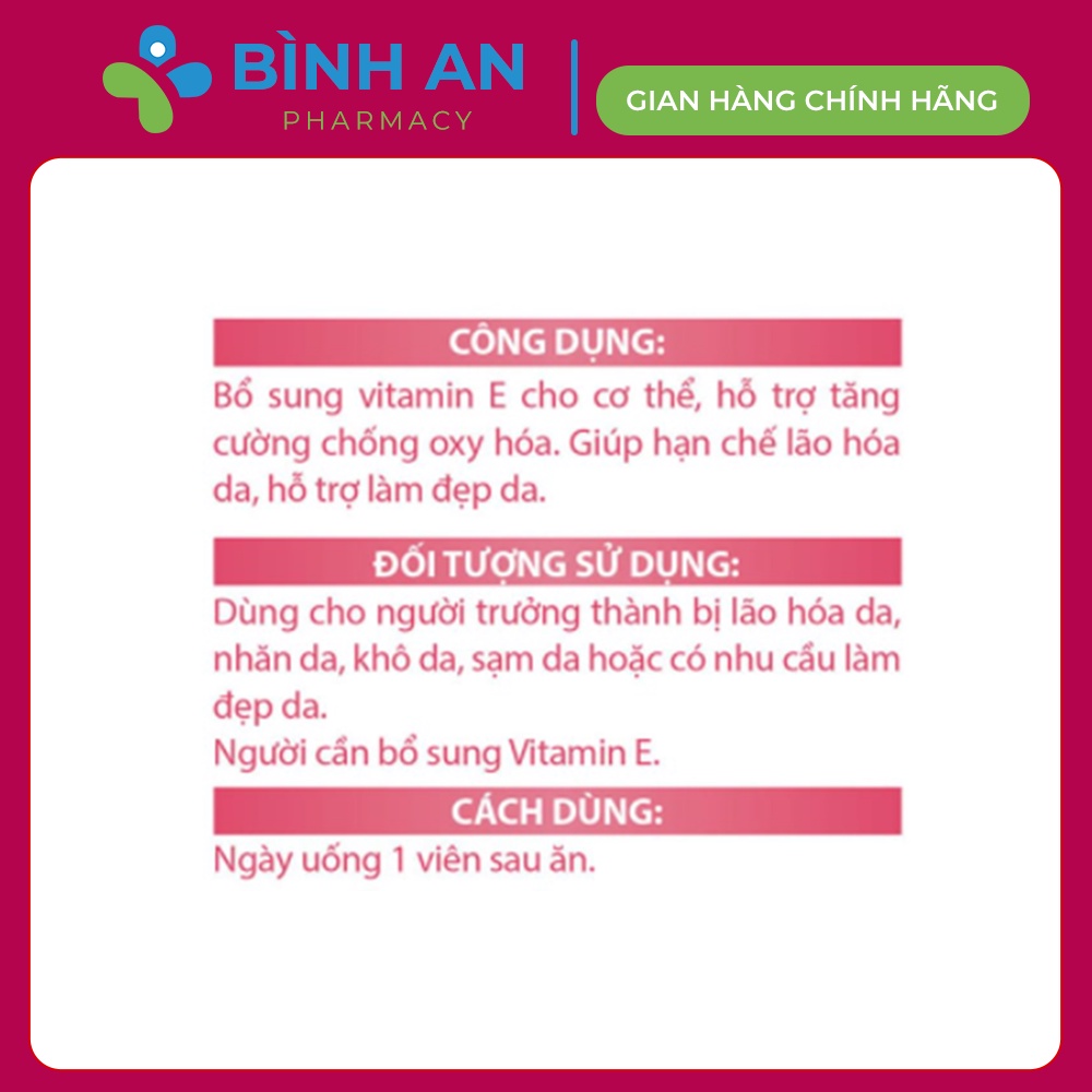 Skin beauty vitamin E chống lão hoá đẹp da, E đỏ