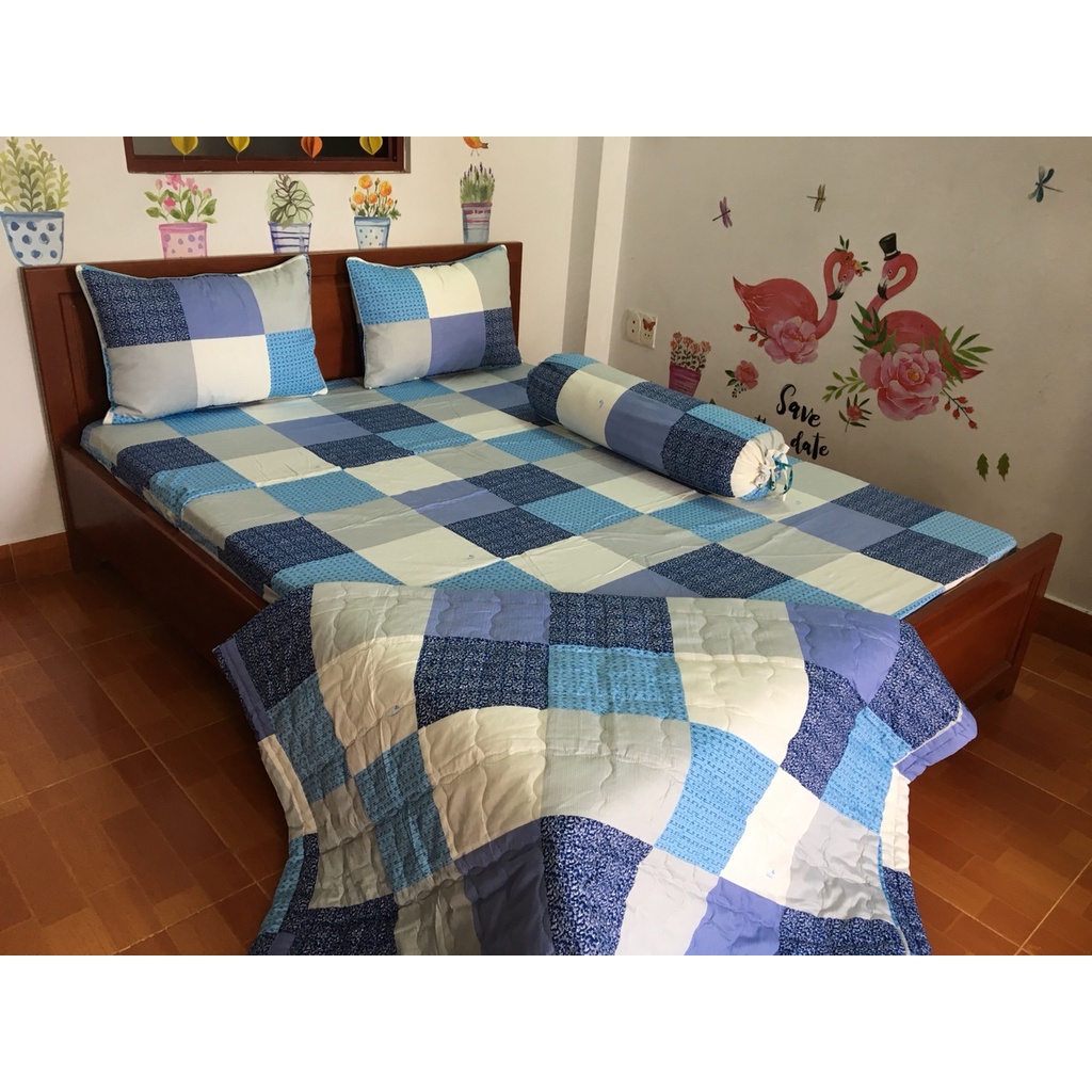 Bộ ga bọc và vỏ gối cotoon Thắng Lợi 4 món không kèm mền sọc caro | BigBuy360 - bigbuy360.vn