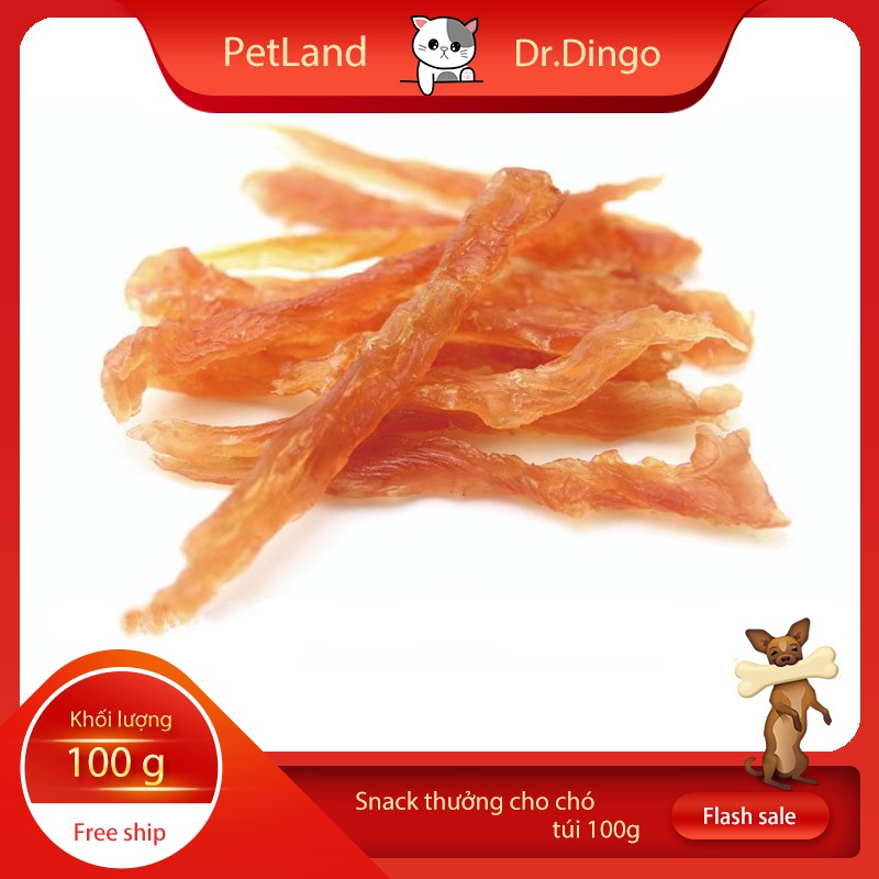 Bánh thưởng cho chó Dr.Dingo (Thịt gà xé nguyên chất) (100gr/túi) Đồ ăn cho chó mèo thú cưng