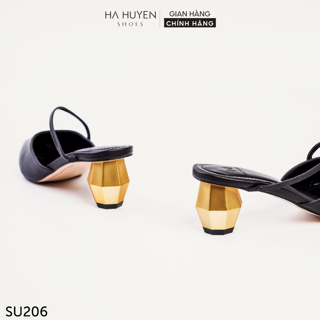 Sục nữ cao gót Hà Huyền Shoes da mũi nhọn quai lệch gót tròn 5 phân cao cấp - SU206