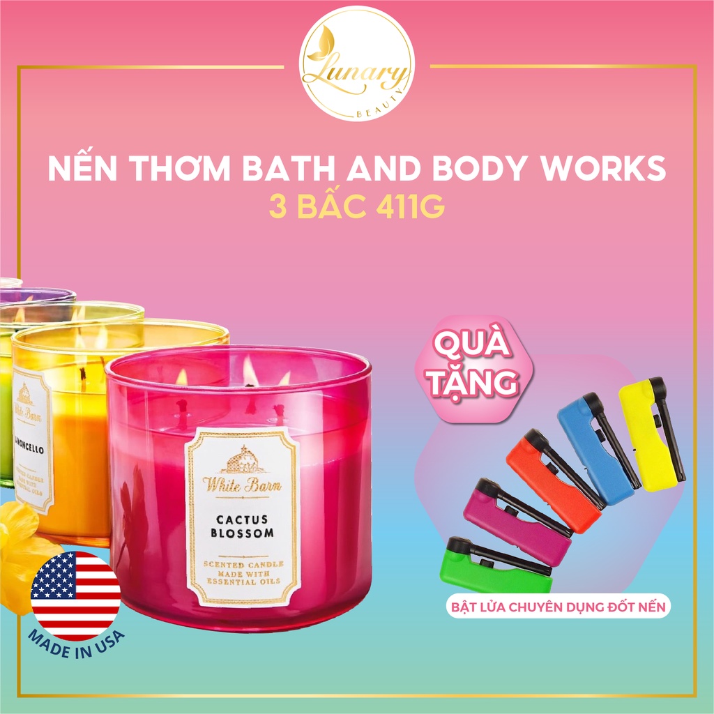 Nến Thơm Bath And Body Works, Không Khói, Khử Mùi Nhà Vệ Sinh, Phòng Ngủ. Tặng Kèm Bật Lửa Đốt Nến - Lunary Beauty