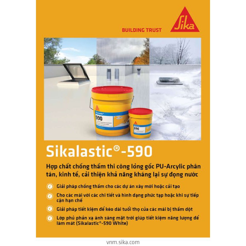 [CHÍNH HÃNG] Sơn chống thấm Sika Lastic 590 thùng 20kg màng lỏng gốc PU-Acrylic Giá rẻ